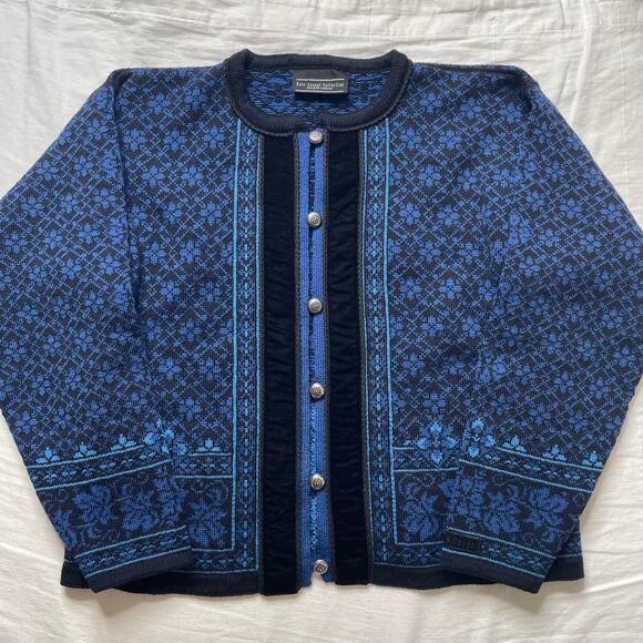 Dale of Norway Blue Cardigan Sweater Sz Large Wool Norwegian Chunky Cozy - Picture 1 of 7